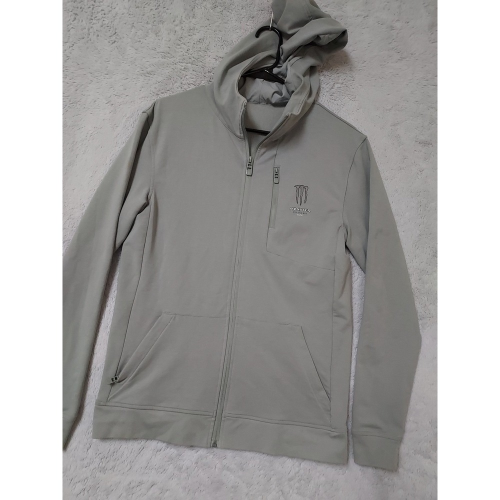 Monster Energy Jacket Mens Small Gray Full Zip Hoodie Sweatshirt Logo Motocross